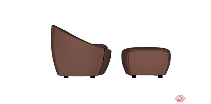 咖啡色皮质沙发椅脚踏组合SU模型(3)