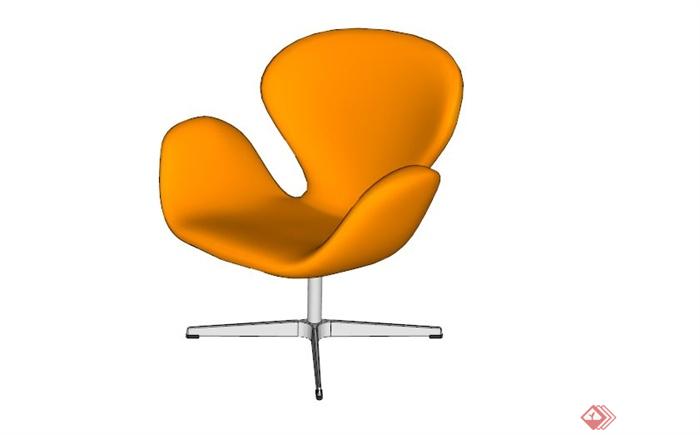 现代橙色带滑轮椅子SU模型(1)