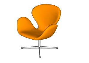 现代橙色带滑轮椅子SU(草图大师)模型