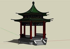 古典中式双层亭子设计SU(草图大师)模型