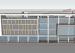 现代风格多层四层连接教学楼建筑设计SU(草图大师)模型