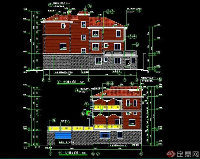 3层现代风格私人独栋别墅建筑设计cad施工图（全专业图纸、含效果图）(2)