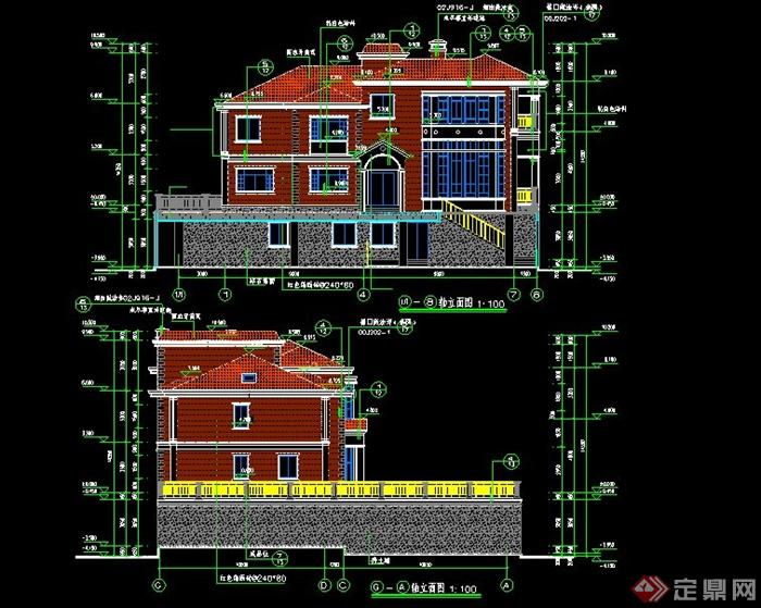 3层现代风格私人独栋别墅建筑设计cad施工图（全专业图纸、含效果图）(3)