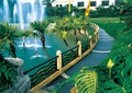 喷泉水池,园路,铁艺栏杆
