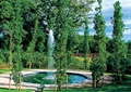 中庭景观,喷泉水池,草坪,卵石水沟