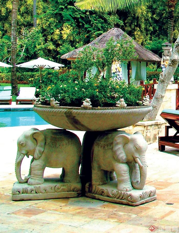 花钵,大象雕塑