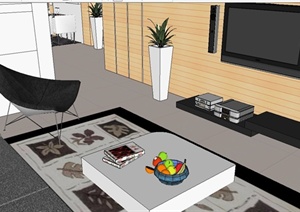 某现代三室两厅一厨两卫室内设计SU(草图大师)模型