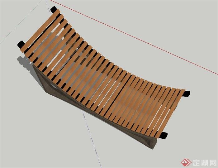 室外木质弧形躺椅设计SU模型(3)