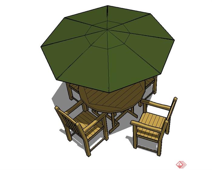 室外木质桌椅遮阳伞设计SU模型(2)