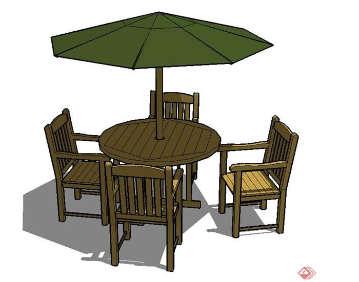 室外木质桌椅遮阳伞设计SU模型(1)