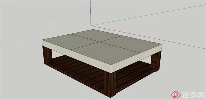 现代深色木材拼接茶几SU模型(1)