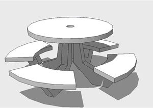 室外连体休息圆桌凳设计SU(草图大师)模型