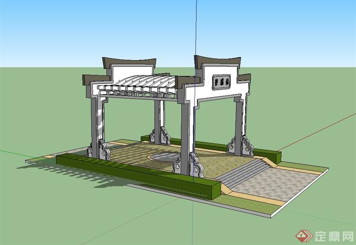 古典中式出入口门廊设计su模型(2)