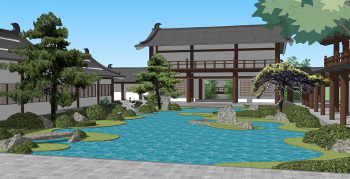 日式风格休闲旅游度假酒店景观su模型