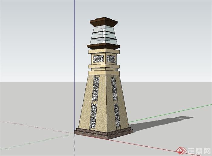 现代风格广场景观灯柱设计su模型(1)