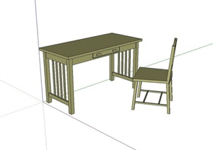 现代风格木质桌椅组合设计SU(草图大师)模型