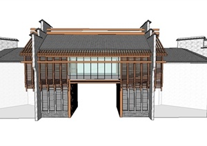 中式风格出入口门廊设计SU(草图大师)模型