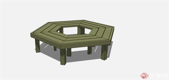 六角形木制凳子SU模型(1)