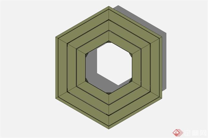 六角形木制凳子SU模型(2)