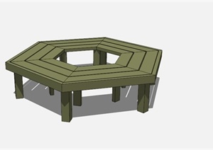 六角形木制凳子SU(草图大师)模型