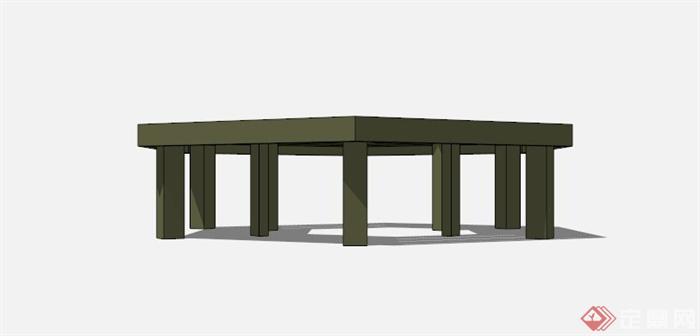 六角形木制凳子SU模型(3)