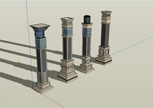 四个石材景观灯柱SU(草图大师)模型