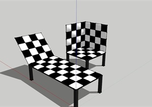 现代户外黑白棋盘躺椅组合设计SU(草图大师)模型