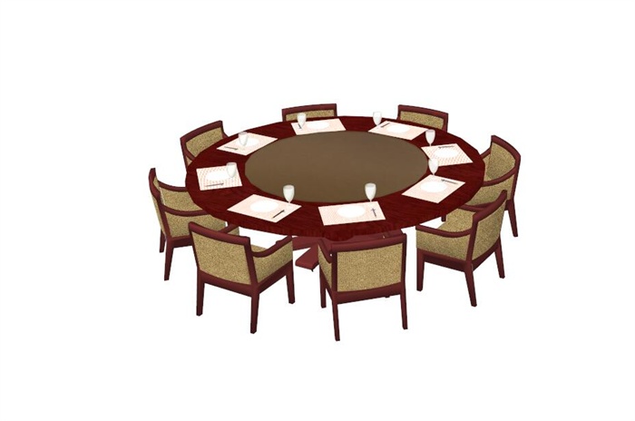 某酒店包房八人圆形餐桌设计su模型