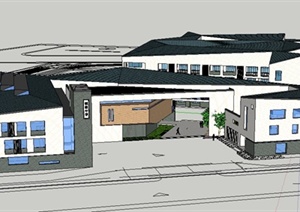 四层新中式学校建筑设计SU(草图大师)模型