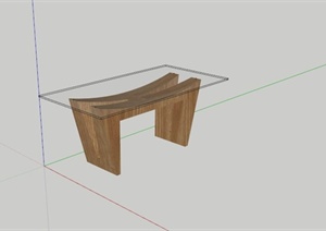 现代原木玻璃面板桌子设计SU(草图大师)模型