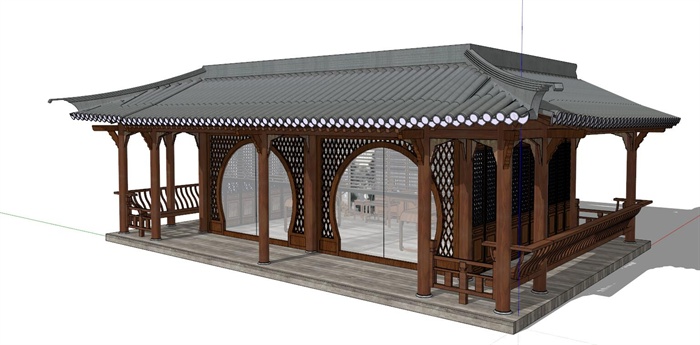 古典中式别院设计木建筑SU模型