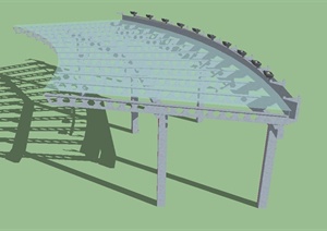 现代钢架结构玻璃弧形廊架设计SU(草图大师)模型