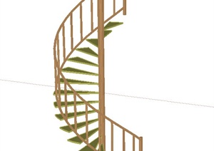 室内装饰木质旋转单人楼梯设计SU(草图大师)模型