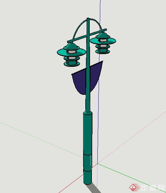 现代园林景观节点双排路灯设计SU模型(2)
