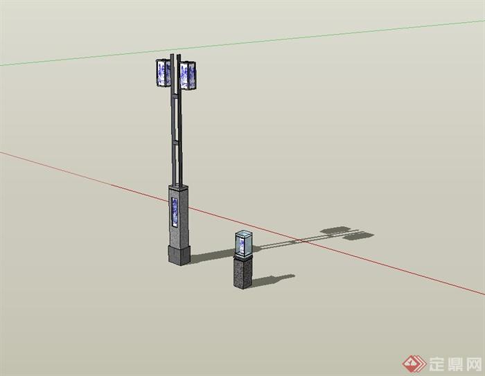 現代中式路燈燈柱,草坪燈設計su模型[原創]