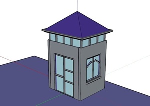 现代小区保安室建筑SU(草图大师)模型