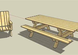 现代浅色木条户外桌椅组合SU(草图大师)模型