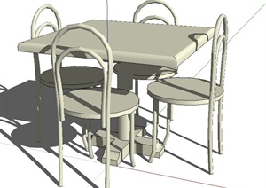 室内四人正方形餐桌椅设计SU(草图大师)模型