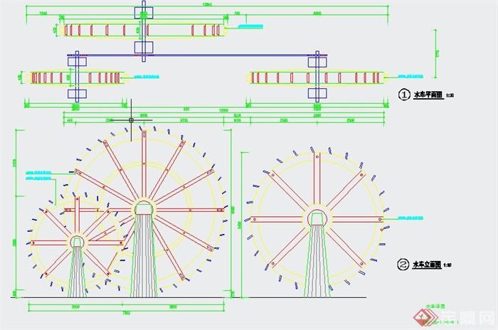 园林景观节点小品水车设计CAD详图(1)