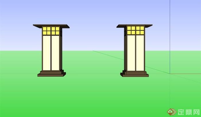 现代中式木材景观庭院灯SU模型(3)