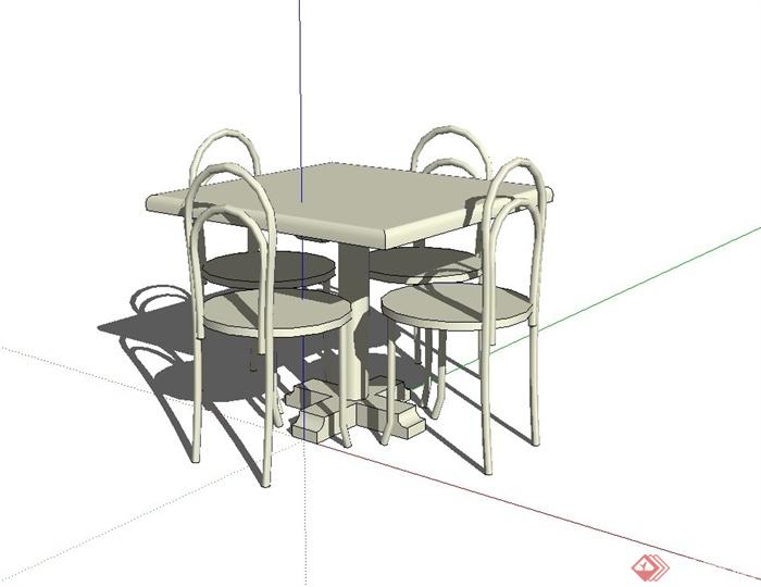 现代风格四人餐桌椅设计su模型(1)