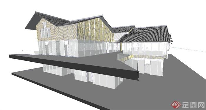 古典中式两层商业建筑群设计SU模型(3)