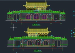 两层仿古山门建筑设计CAD施工图