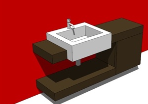 现代木柜洗手池设计SU(草图大师)模型