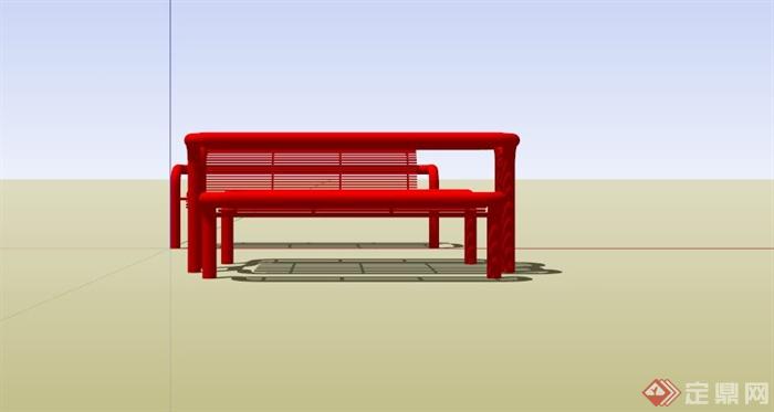现代户外红色镂空桌椅组合SU模型(3)