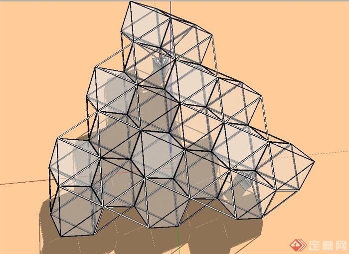 现代三角形玻璃钢架结构廊架设计SU模型(4)