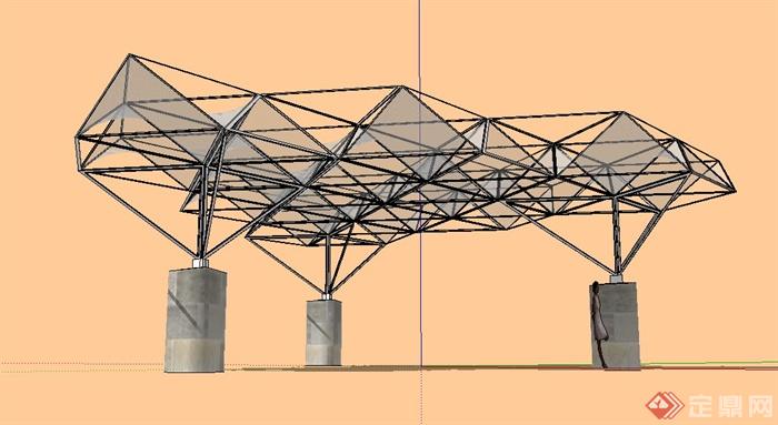 现代三角形玻璃钢架结构廊架设计SU模型(2)