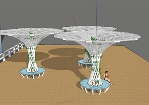 三个喇叭形钢架结构休闲廊架设计SU(草图大师)模型