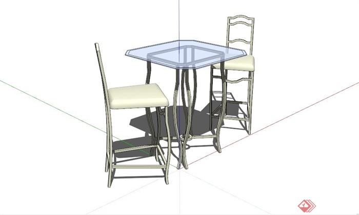 现代双人桌椅设计SU模型(1)
