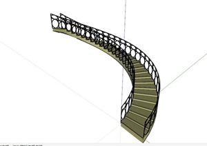 现代旋转铁艺栏杆楼梯设计SU(草图大师)模型